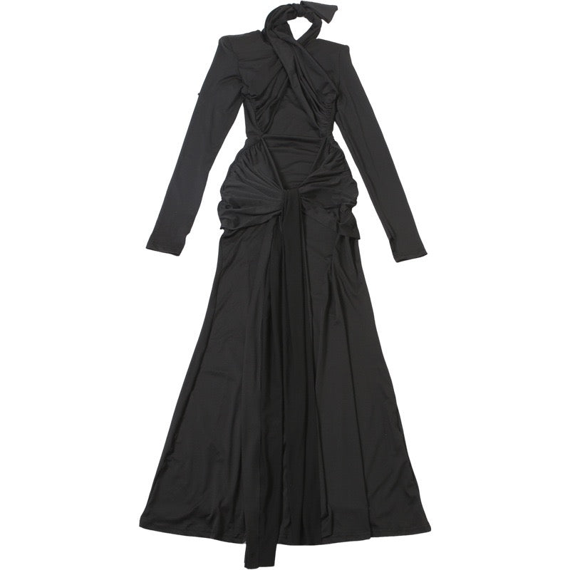 Maxi Dress with Ruching and Tie Decoration - LILIAN