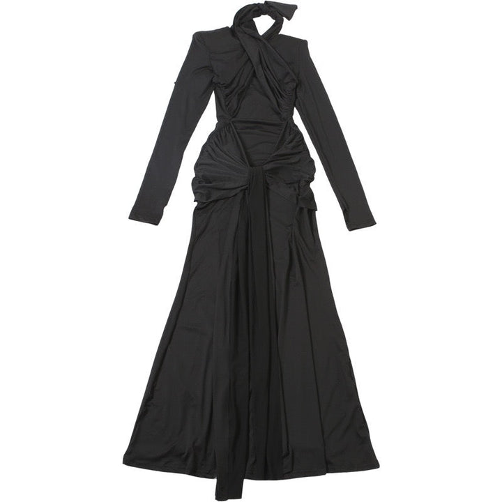 Maxi Dress with Ruching and Tie Decoration - LILIAN