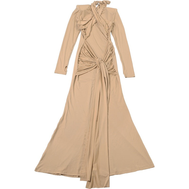 Maxi Dress with Ruching and Tie Decoration - LILIAN