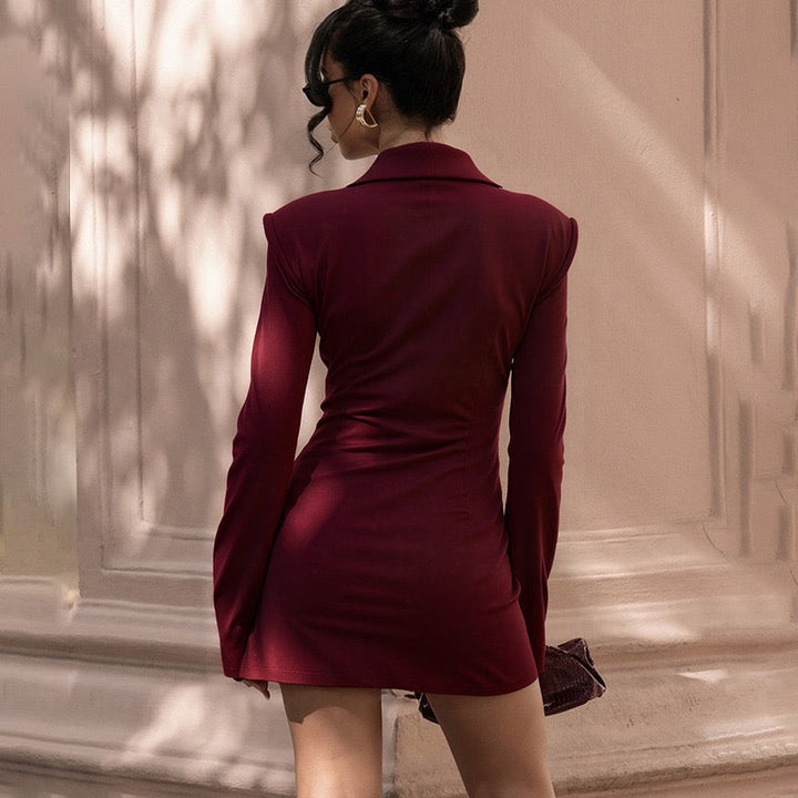 Tailored mini dress with pleats and buttons, V-neck design - Donatella