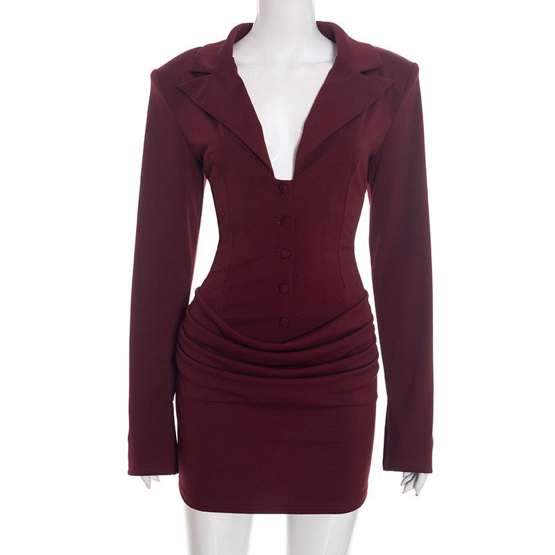 Tailored mini dress with pleats and buttons, V-neck design - Donatella