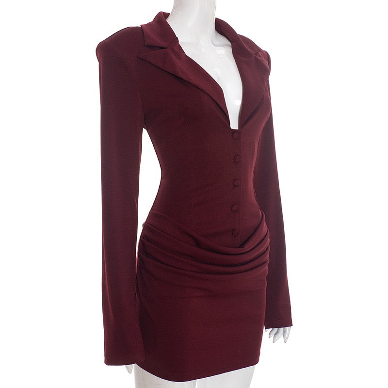 Tailored mini dress with pleats and buttons, V-neck design - Donatella