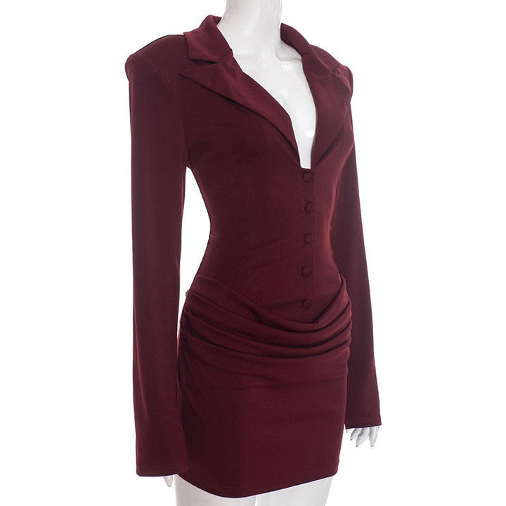 Tailored mini dress with pleats and buttons, V-neck design - Donatella