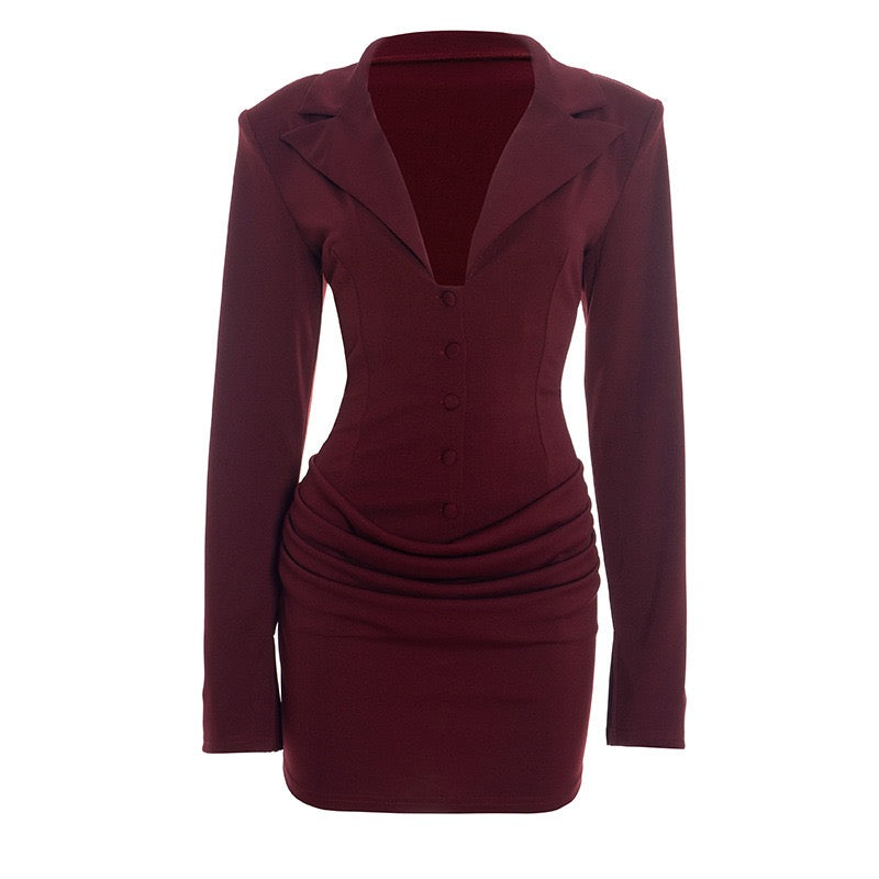 Tailored mini dress with pleats and buttons, V-neck design - Donatella