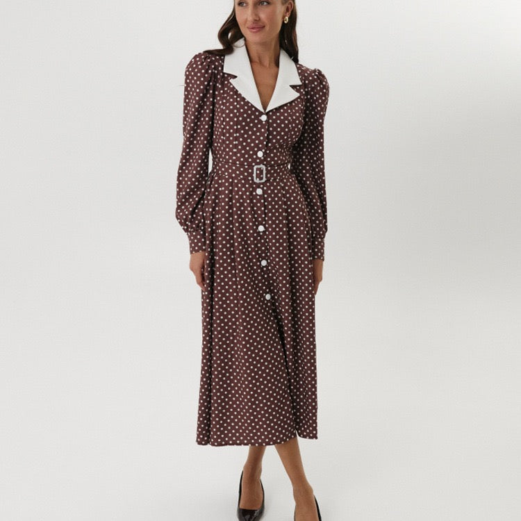 Polka-dot tailored midi dress – Virginia