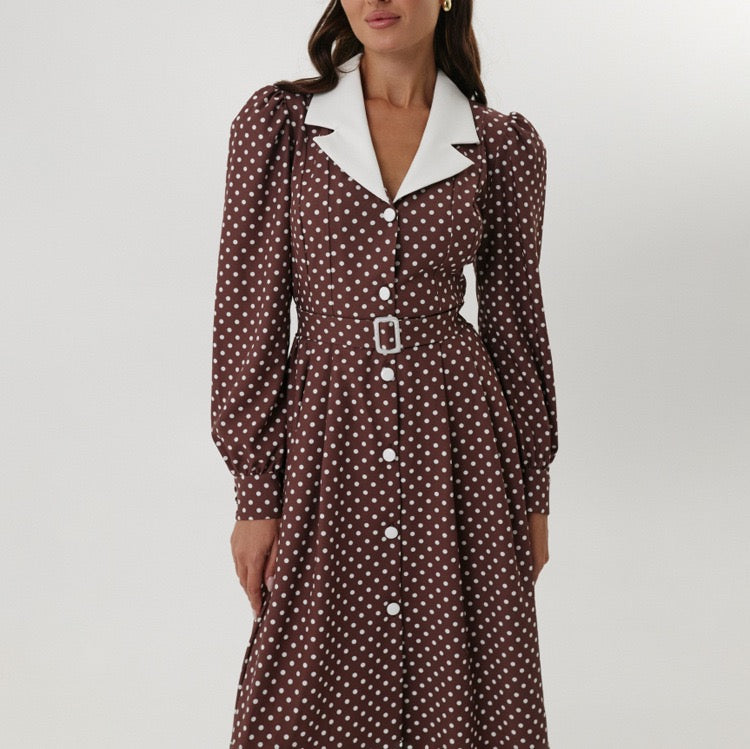 Polka-dot tailored midi dress – Virginia