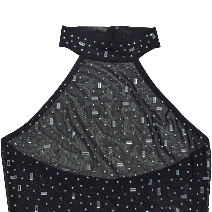 Maxi dress with collar, open back, and diamond decoration - DEISY