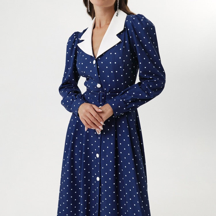 Polka-dot tailored midi dress – Virginia