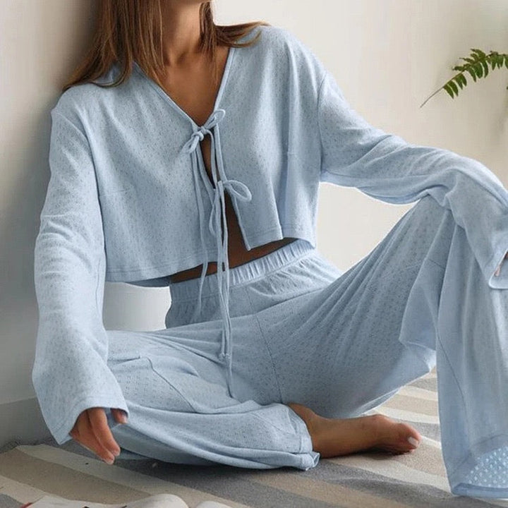 Two-piece suit with tie top and long pants – Neta