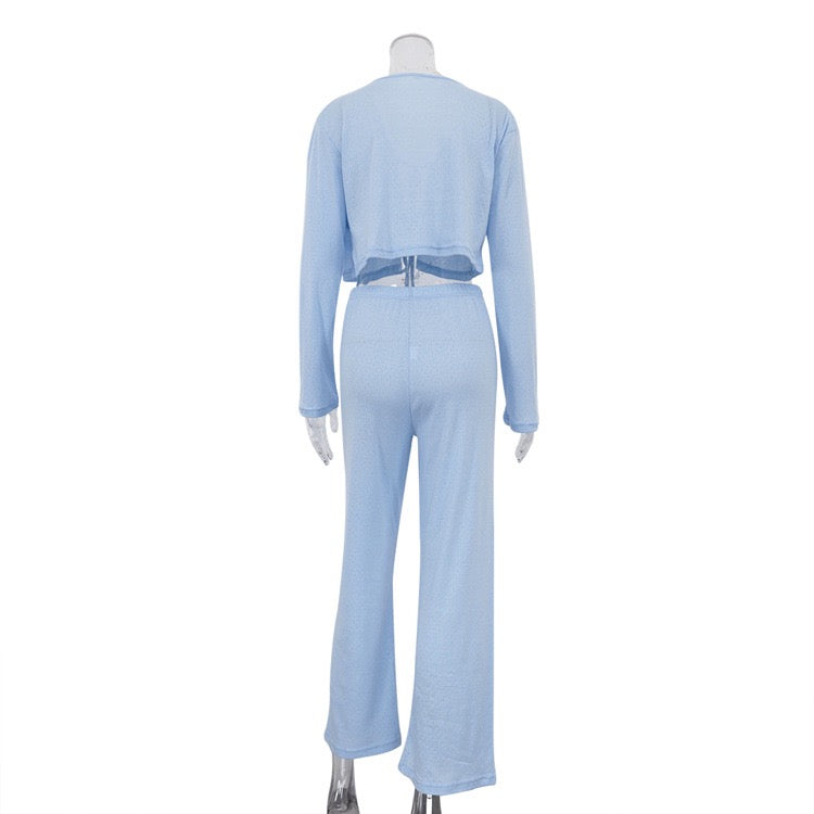 Two-piece suit with tie top and long pants – Neta