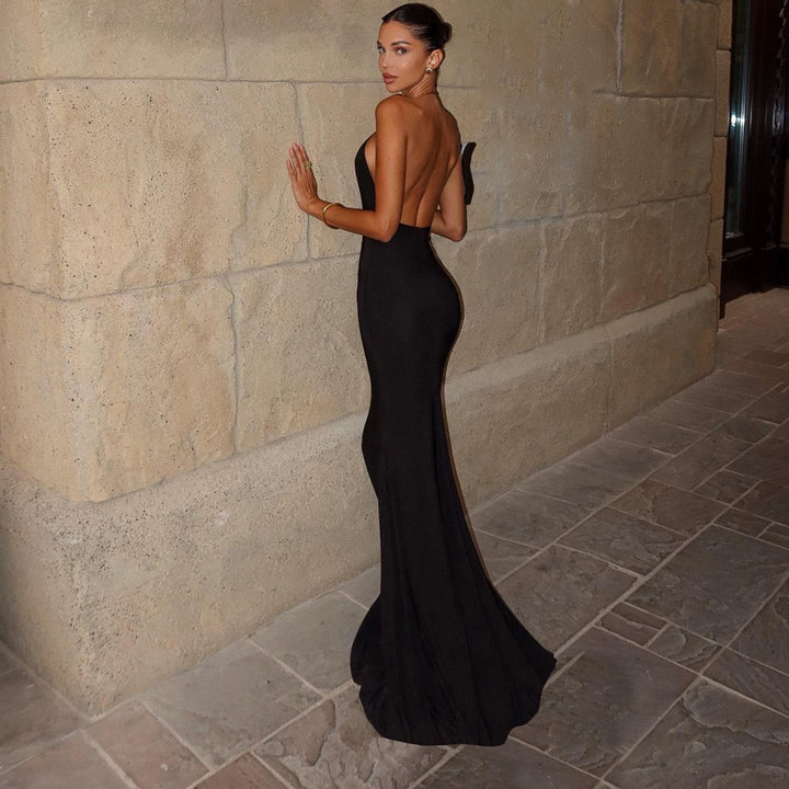 Maxi dress with open back and collar chain design - GABBY