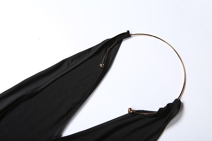Maxi dress with open back and collar chain design - GABBY