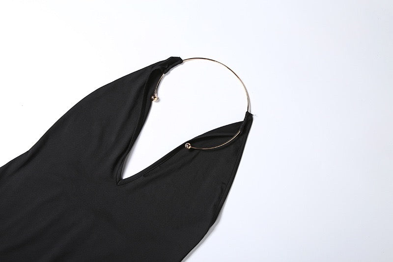 Maxi dress with open back and collar chain design - GABBY