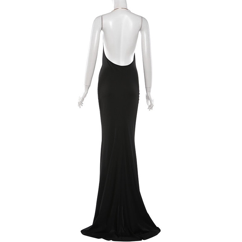 Maxi dress with open back and collar chain design - GABBY