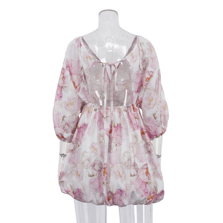 Floral balloon mini dress – Narcissus