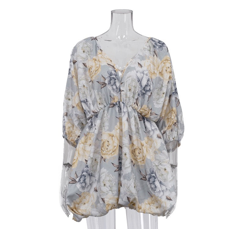 Floral balloon mini dress – Narcissus