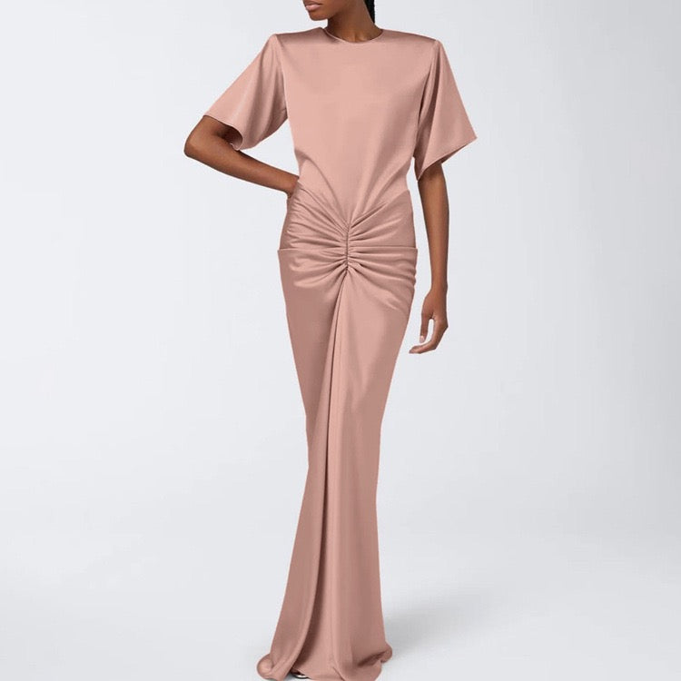 Satin maxi dress with ruched design – Dania