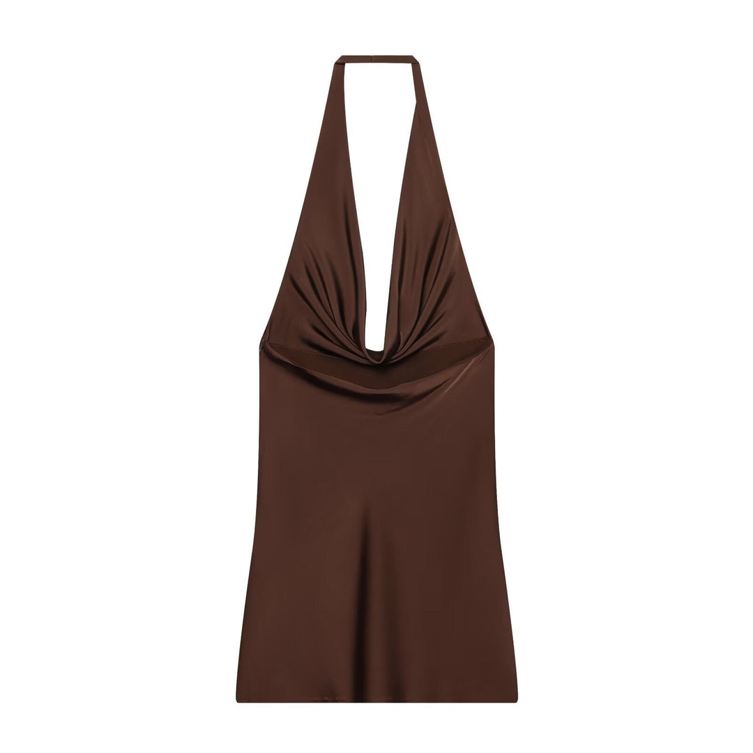 Satin dress with open back and tie design – Lily