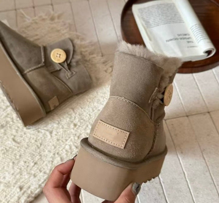 High-Quality Furry Design Boots with Button Closure