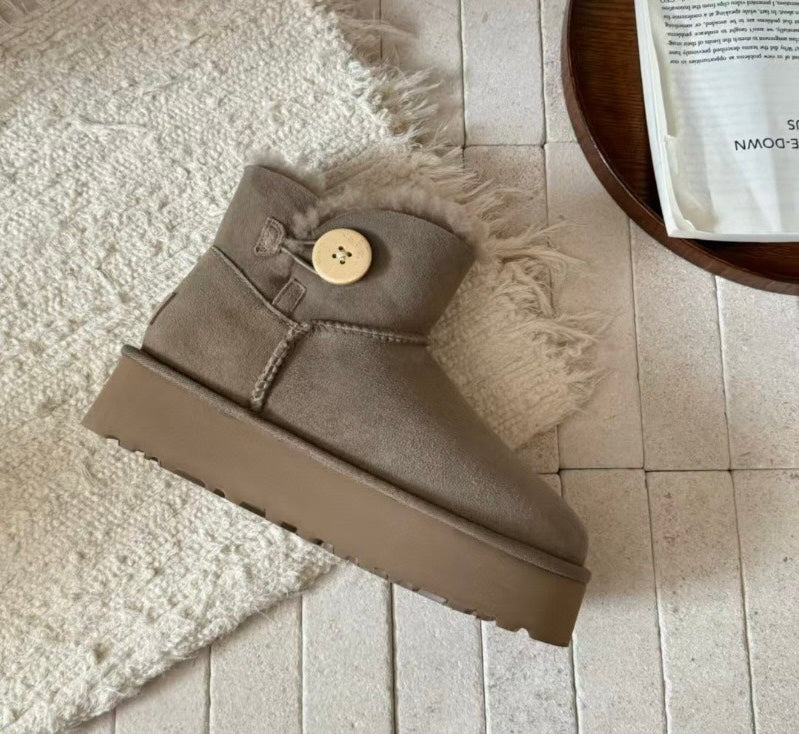 High-Quality Furry Design Boots with Button Closure