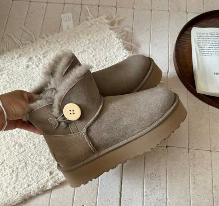 High-Quality Furry Design Boots with Button Closure
