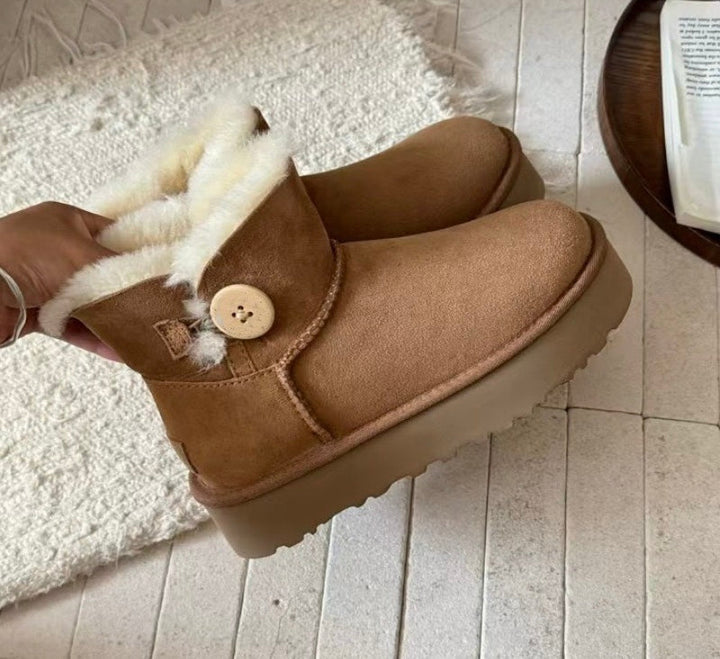 High-Quality Furry Design Boots with Button Closure