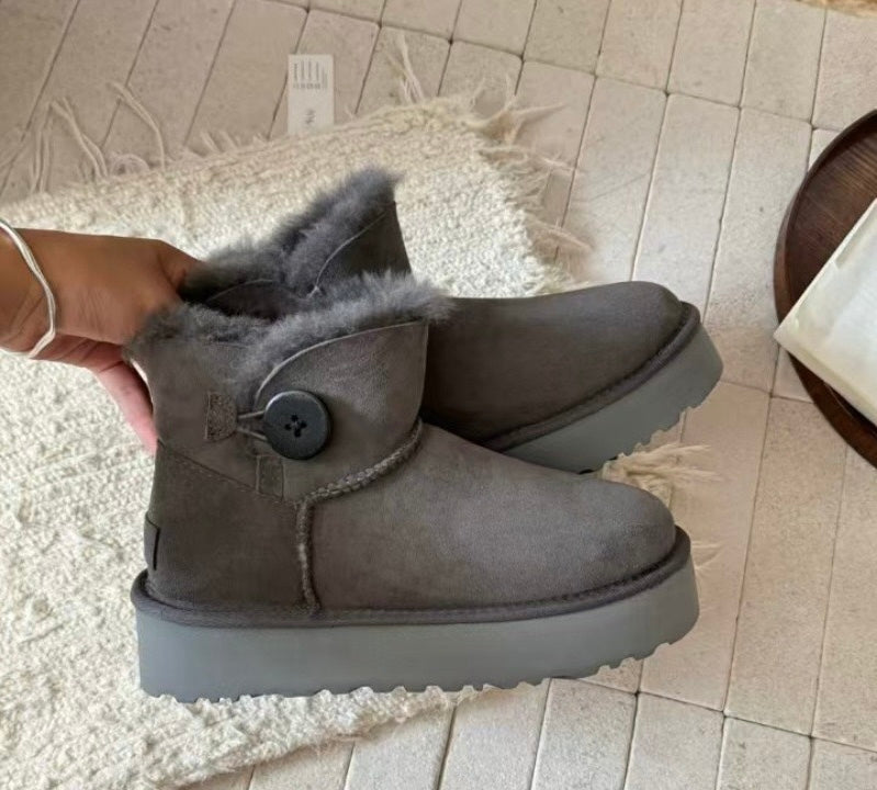High-Quality Furry Design Boots with Button Closure