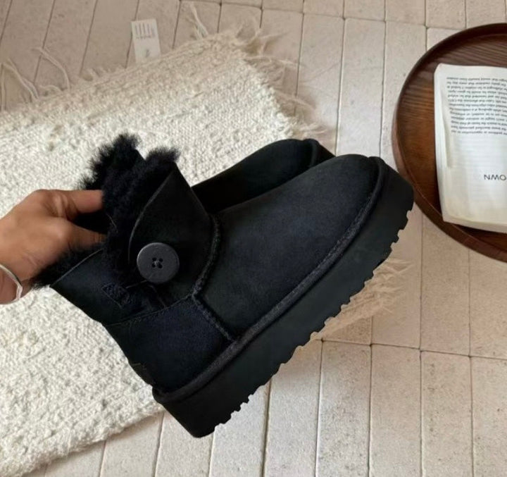 High-Quality Furry Design Boots with Button Closure