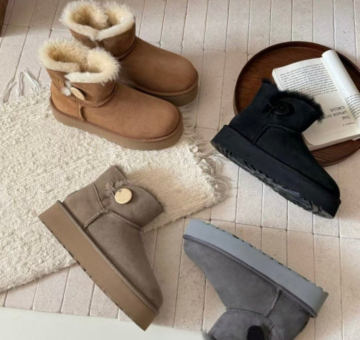 High-Quality Furry Design Boots with Button Closure