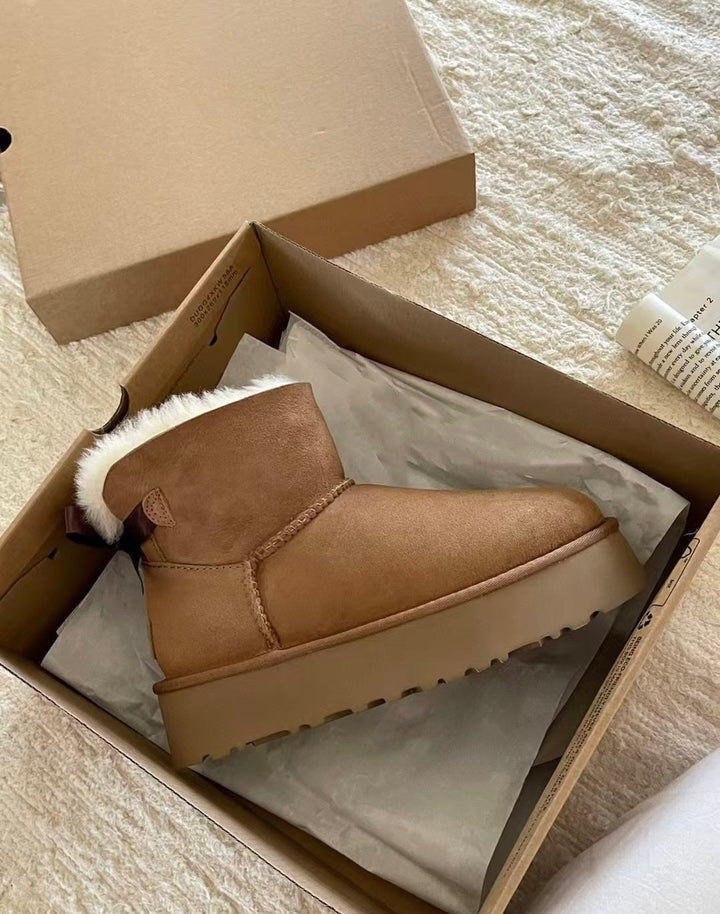 High-Quality Furry Design Boots with Bow Decoration