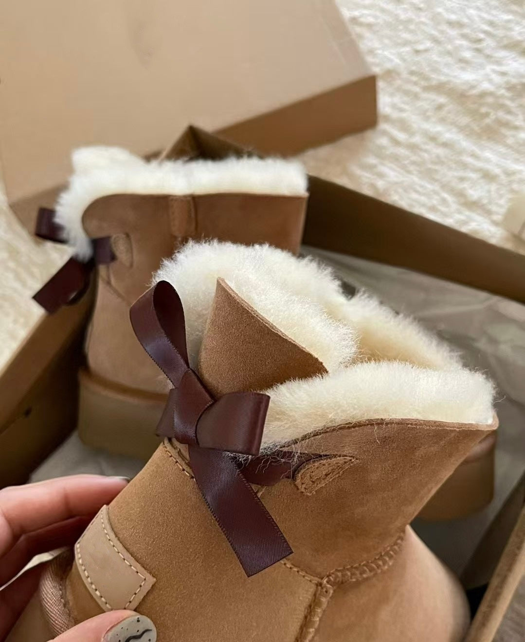 High-Quality Furry Design Boots with Bow Decoration