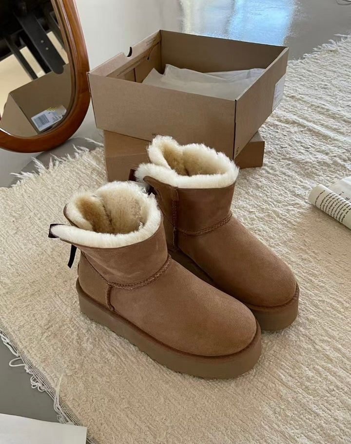 High-Quality Furry Design Boots with Bow Decoration