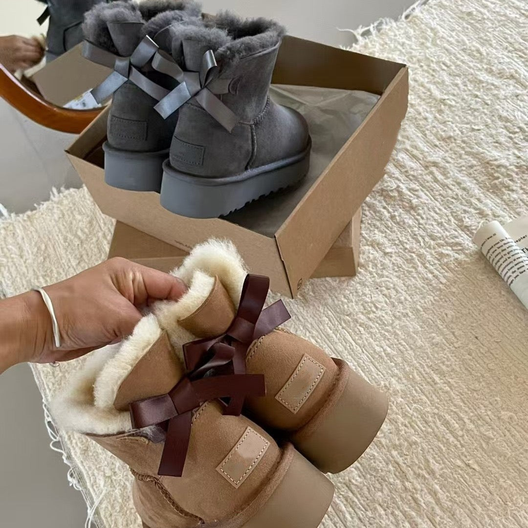 High-Quality Furry Design Boots with Bow Decoration