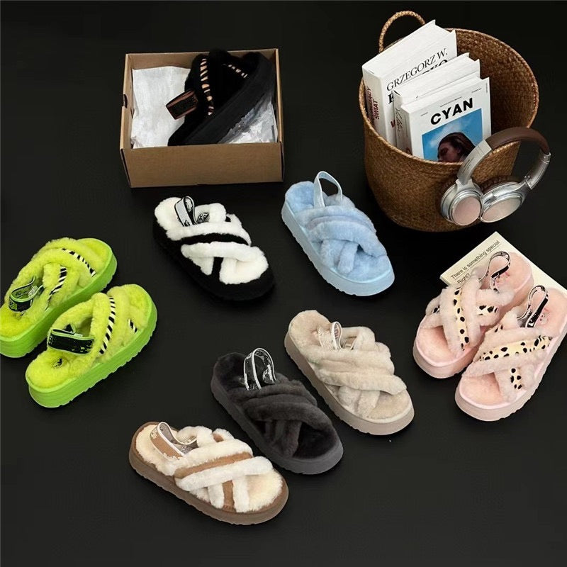 Open Fur Design High-Quality Slippers with Strap Design