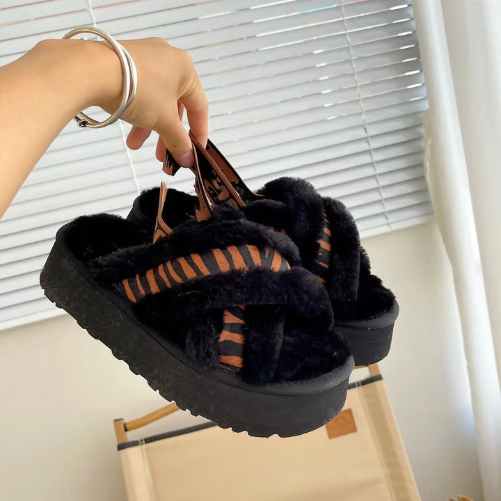 Open Fur Design High-Quality Slippers with Strap Design