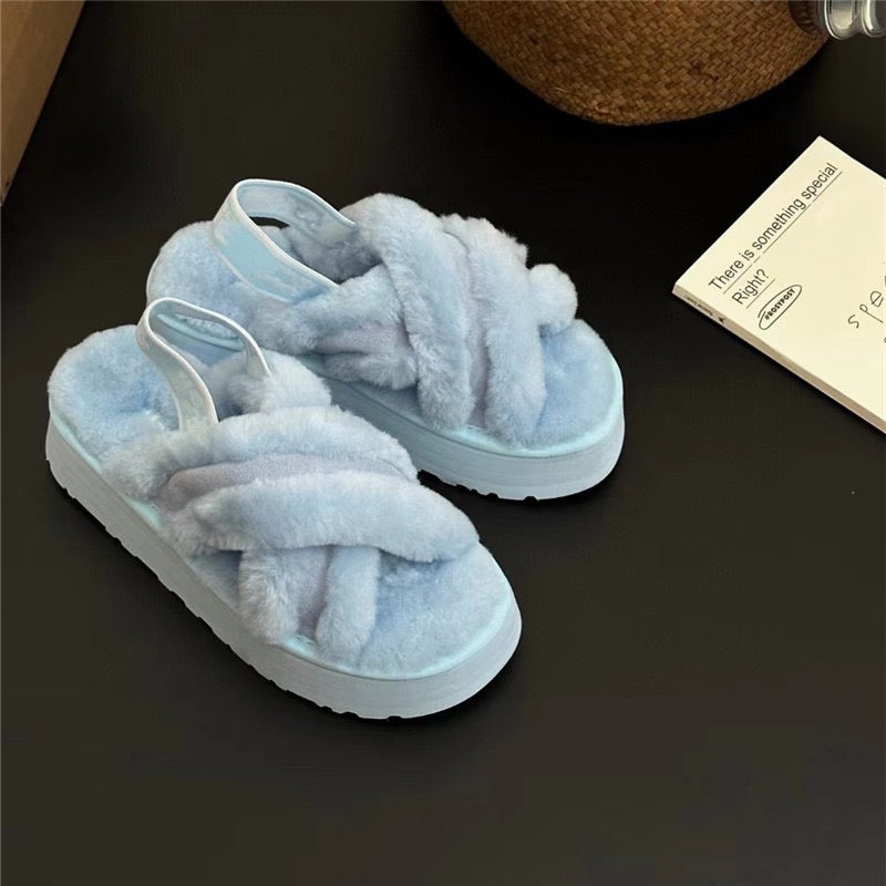 Open Fur Design High-Quality Slippers with Strap Design