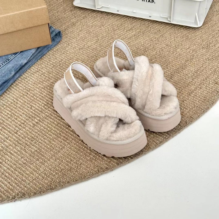Open Fur Design High-Quality Slippers with Strap Design