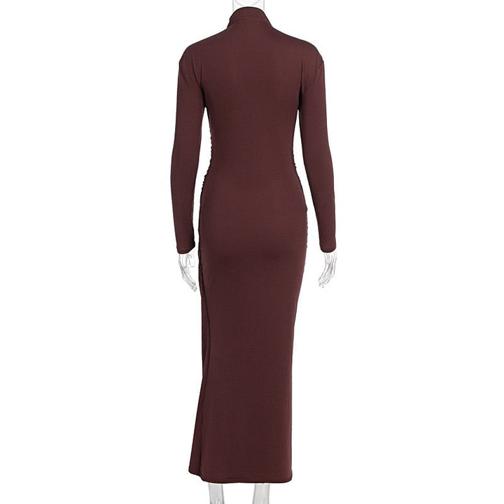 Maxi dress with gathers and buckle decoration - AHVA