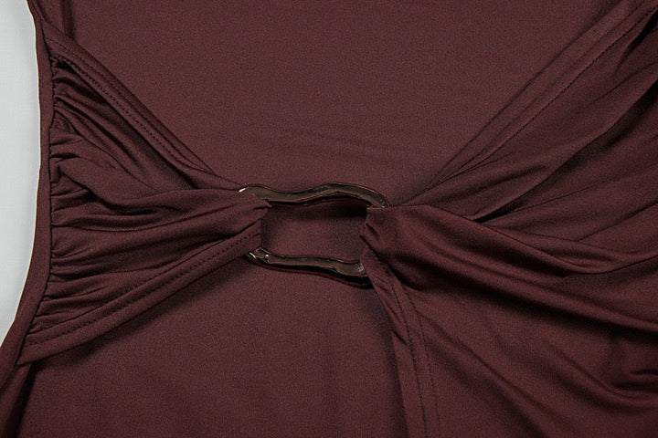 Maxi dress with gathers and buckle decoration - AHVA