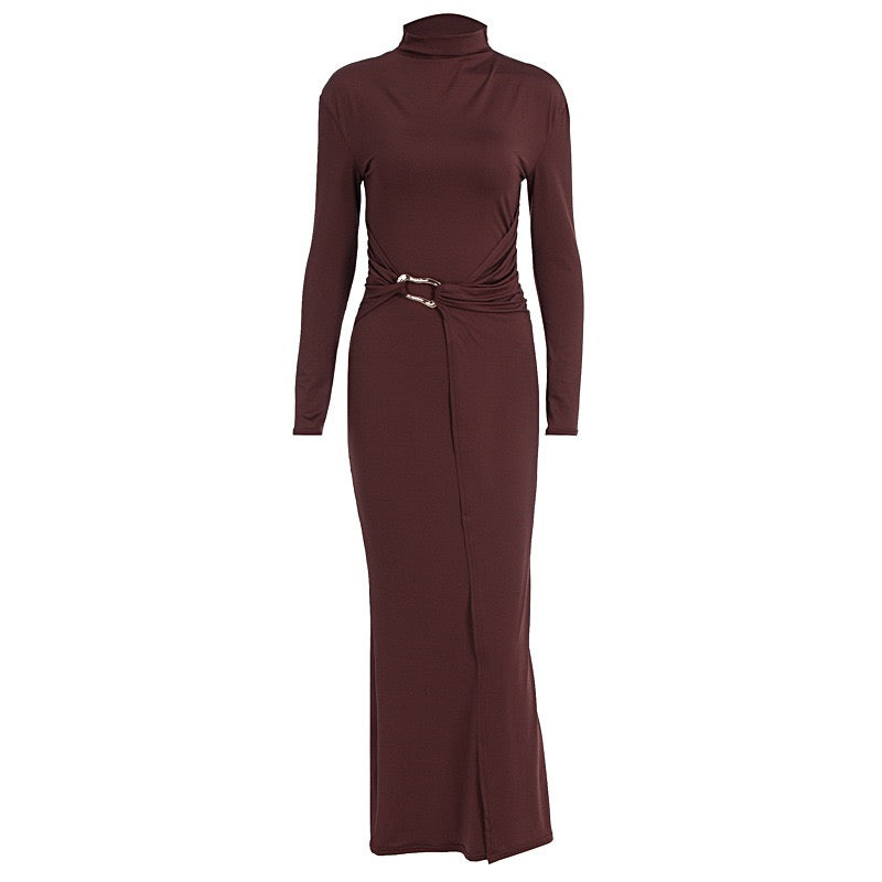 Maxi dress with gathers and buckle decoration - AHVA