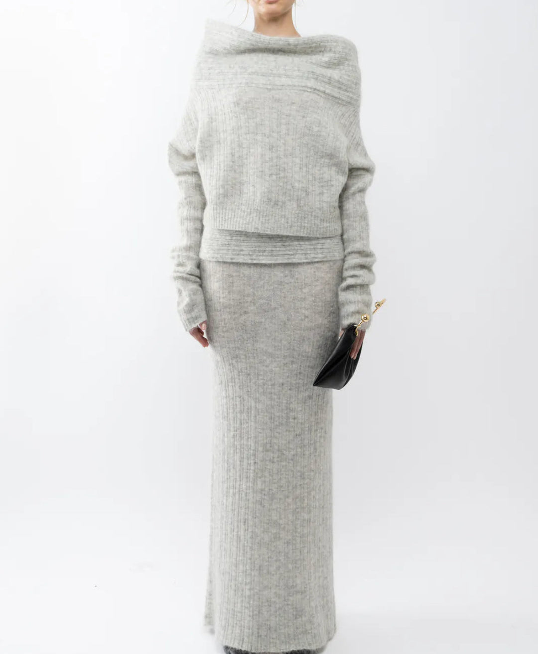 Two-Piece Knit Set with Off-Shoulder Top and Maxi Skirt - Ilona