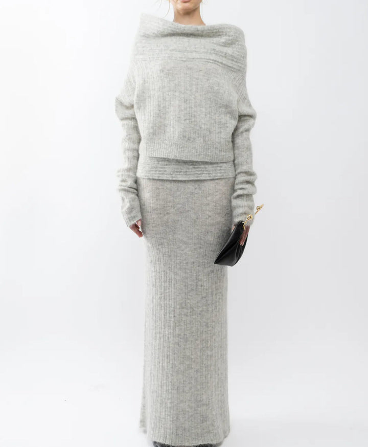 Two-Piece Knit Set with Off-Shoulder Top and Maxi Skirt - Ilona