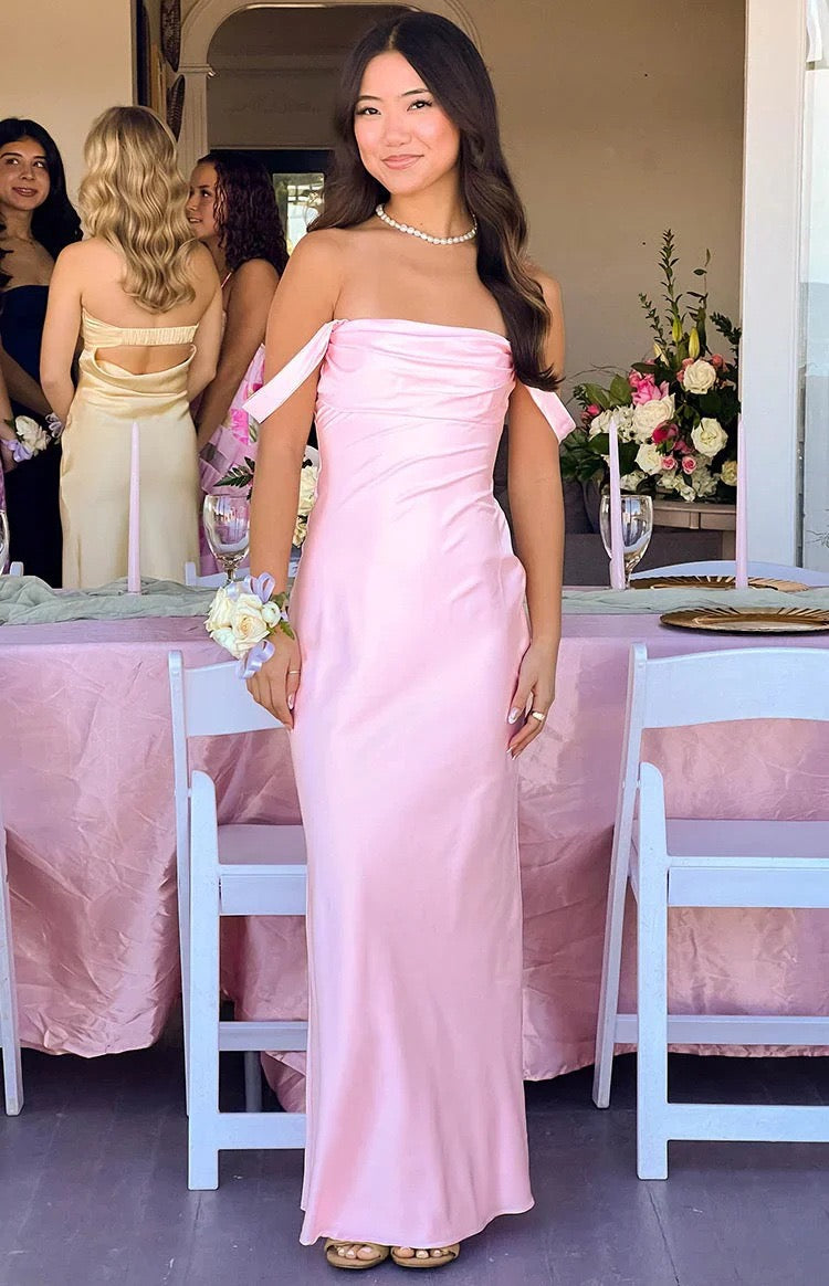 Satin maxi dress with off-the-shoulder design – Corey