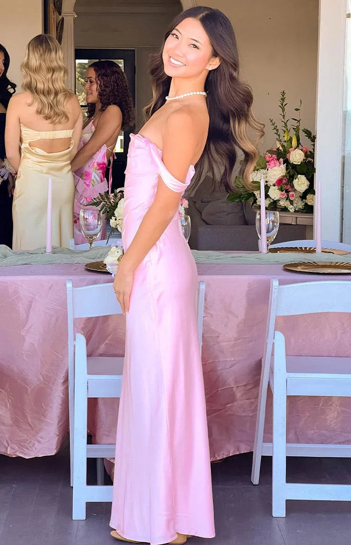Satin maxi dress with off-the-shoulder design – Corey