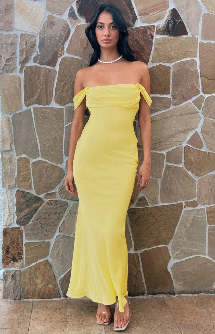 Satin maxi dress with off-the-shoulder design – Corey