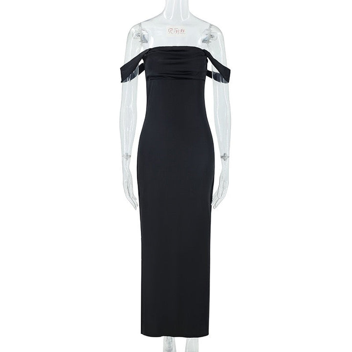 Satin maxi dress with off-the-shoulder design – Corey