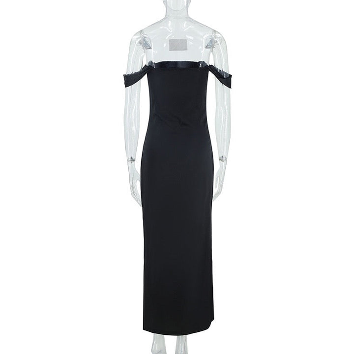 Satin maxi dress with off-the-shoulder design – Corey