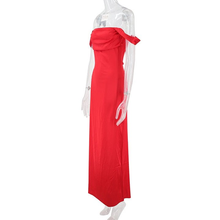 Satin maxi dress with off-the-shoulder design – Corey