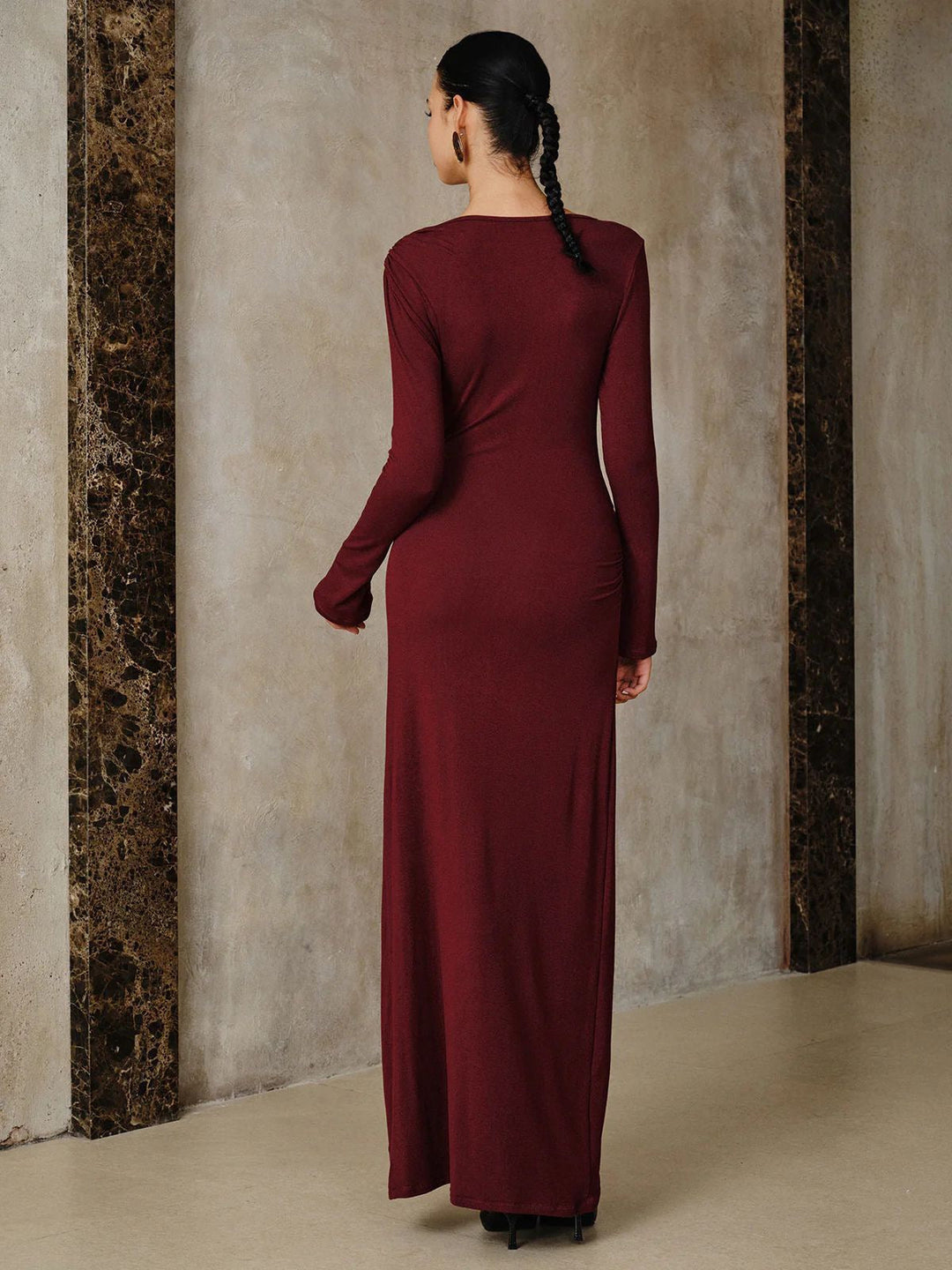 Maxi dress with gathers and buckle design - HAVA