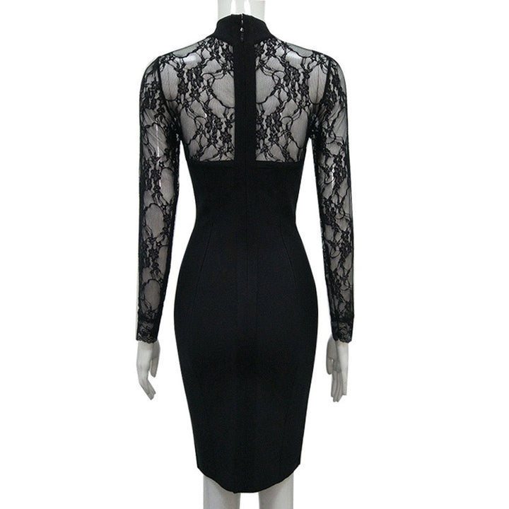 Tailored midi dress with shaping fabric and lace decoration - ALORA